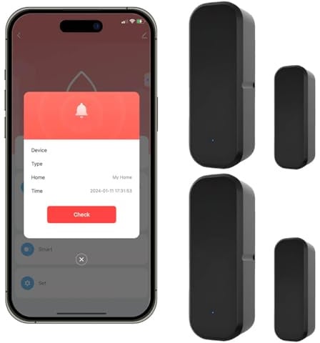 Acmerota 2 Unidades Sensor de Puerta WiFi Negro Alarma de Puerta Inteligente Sensor inalámbrico de Apertura, Compatible con Alexa y Google Home