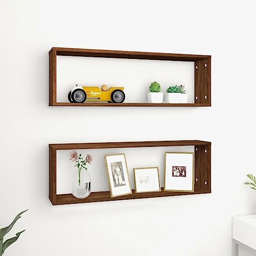 Owoxanthellate Wandregal Set 2er Braun Eiche 80x15x26,5cm Holzwerkstoff Schweberegal Modernes Design für Wohnzimmer Schlafzimmer Küche