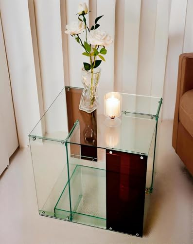 Artloge Acryl Beistelltisch Transparent, Moderner Nachttisch mit Ablagefach als Plattenspieler Tisch oder Sideboard fürs Wohnzimmer & Schlafzimmer, (Hellgrün & Braun, 45×40×45 cm)