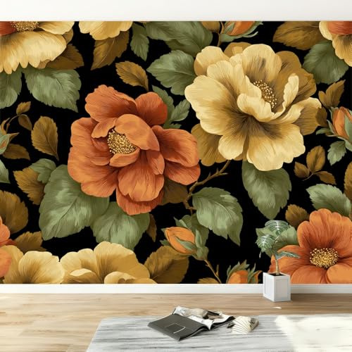 Fototapete Alte Welt Wanddekoration B250 x H175 cm, Vintage Pflanzen Blätter Blumen Tapeten Wandtapete für Wohnzimmer Schlafzimmer Wandtapete Panorama Poster Wandbild für Kinderzimmer