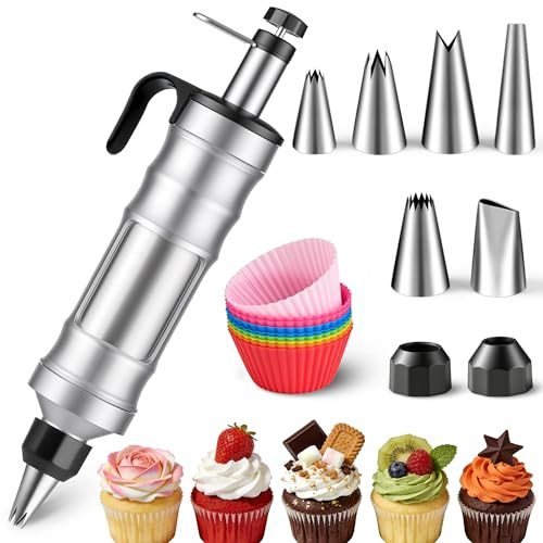 Dessert Decorating Syringe Set - Cupcake Icing Piping Kit, Cupcake Frosting Filling Injector with 6 Piping Icing Nozzles, 9 Silicone Cupcakes for Cake, Cupcakes, Cookie (18Pcs-Black)
