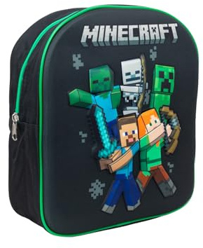 MINECRAFT - Mochila para jardín de infantes con placa rígida 3D - 30 × 25 × 10 cm - producto oficial con licencia - perfecto para jardín de infantes, guardería, ocio - Idea de regalo [negro]