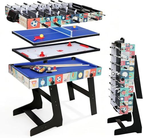 hotsizz 4-in-1-Multispieltisch, bestehend aus Tischfußball, Tischtennis, Billardtisch und Air Hockey 121 × 61 × 81 cm, Spieltisch für Erwachsene und Kinder geeignet