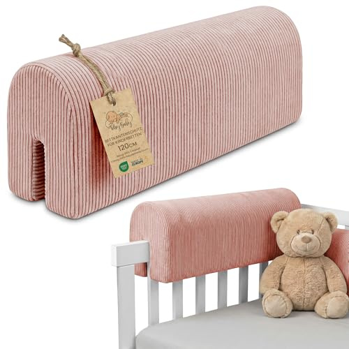 Bettkantenschutz für Kinderbetten Cordstoff 120 cm - Schutz für Bettrahmen Baby Bett rausfallschutz für boxspringbett bettgitter mit Cordstoff Bezug Kantenschutz Kinder Babybett Oeko-Tex Rosa B