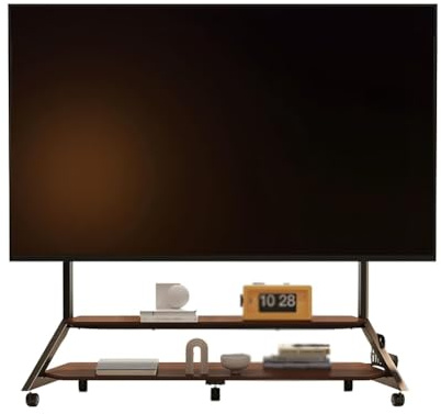 LXHELIVERY Mobile TV Stand With Wheels, Rolling TV Cart With 2-Tier Wooden Storage Shelves, Heavy Duty Portable TV Stand For 60-100 Inch TVs For Living Room, Bedroom