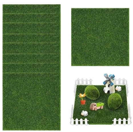 dinghaole 9 Pièces Tapis de Gazon Artificiel, Gazon Synthétique Décoratif, pour Intérieur et Extérieur, Décoration de Micro-Paysage Miniature Jardin Terrasse, Jardin, Pelouse (15x15cm)