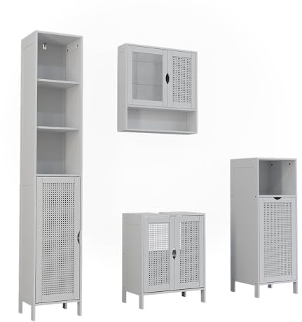 Vicco Badmöbel-Set Liora, Weiß, 48 cm, besteht aus Waschbeckenunterschrank, Spiegelschrank, Hochschrank und Midischrank