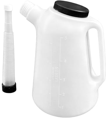 Jarra De Con Pico Vertedor - Bidón De 5 Litros Para Líquido Con Tapa | Recipiente Medidor de Automoción - Para Cambio De Coche, Camión, Motocicleta, Motor, Máquina, Cocina, Y Cocinar