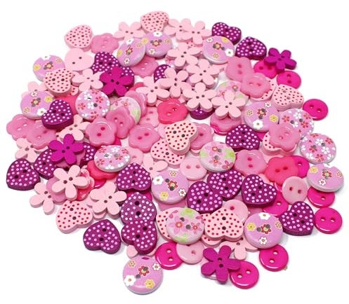 Wedding Touches Knöpfe aus Holz und Acrylharz, Pink Mix, zum Basteln, Verzieren, 150 Stück