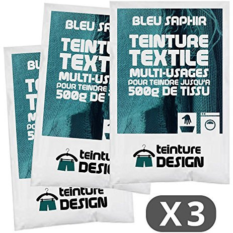 Lote de 3 sobres de Tinte Textil - ZAFIRO AZUL - tintes universales para ropa y tejidos naturales