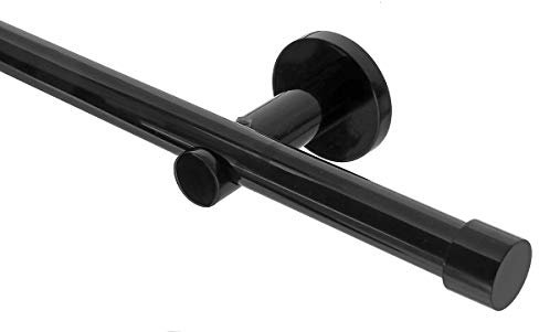 GARDINEUM 110 cm Gardinenstange Ø 20 mm Cap, alle Längen bis 4,00 m möglich, modern, 1-Lauf, schwarz (ohne Ringe)