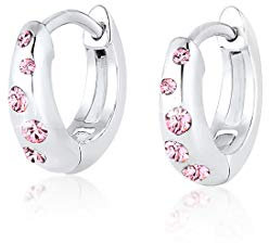Elli Creolen Silber 925 Damen Ohrringe für Frauen Kreolen mit Steinen Rosa 0.005ct 0.015ct Durchmesser 10mm Hoops 0305742518