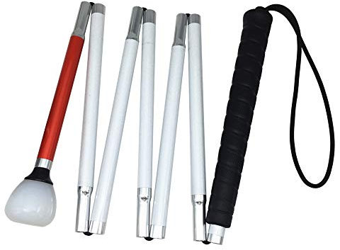 VSONE 7-section Aluminum Blind Cane,Reflective White and Red, Folding Walking Stick for Blind People (130cm (51.2 inch), black handle)