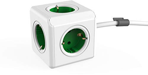 Power-Würfel Extended mit 5 Steckdosen, Schreibtisch-Montage Kit und 1,5m Kabel, grün-weiß