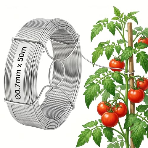 Amagabeli Verzinkter Blumendraht & Bindedraht Ø0.7mm x 50m - Flexibel, Rostfrei, Vielseitig für Garten, Pflanzenhilfe, DIY und Basteln