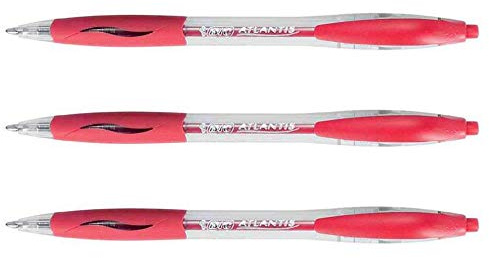 BIC 3 Stück Kugelschreiber, einziehbar, Atlantis Classic, mittlere Spitze, 1 mm, Rot