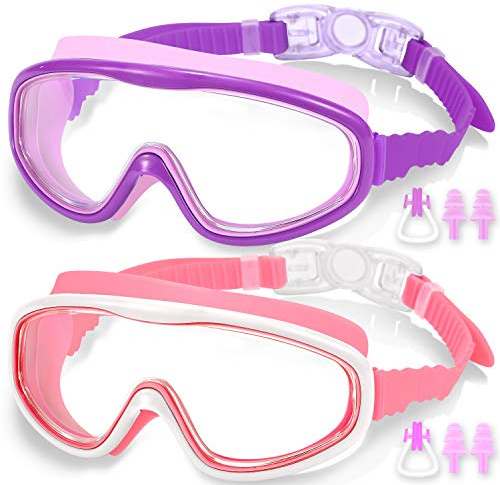 EasYoung 2-Pack Kids Swim Goggles, Swimming Goggles for Children and Early Teens from 3 to 15 Years Old, Wide Vision, Anti-Fog, Waterproof, UV Protection