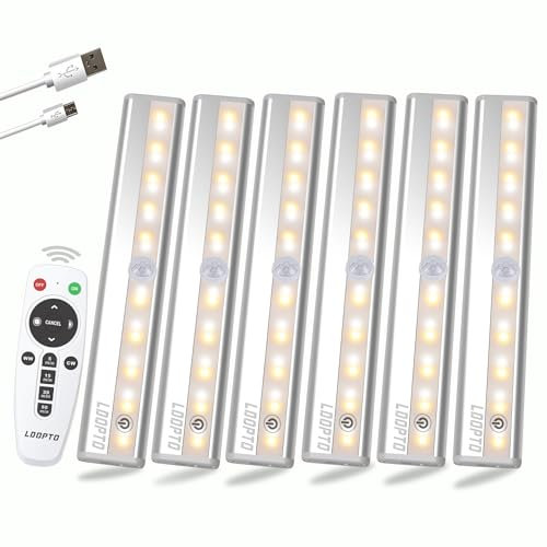LDOPTO Unterschrankleuchten mit Fernbedienung, dimmbare batteriebetriebene Schrankleuchten, Unterthekenbeleuchtung Stick-on Touch Sensor Nachtlicht, 2 Steuerungsmethoden Remote/Touch Control 6 Pack