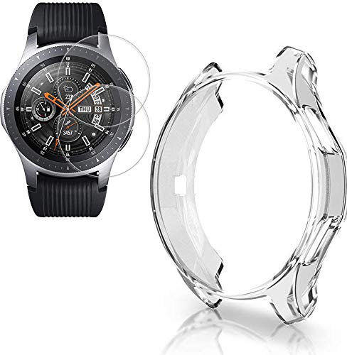 Miimall Kompatibel mit Samsung Galaxy Watch 46mm/Gear S3 Hülle mit Schutzfolie Glas, Ultradünne Weiche TPU Kratzfest Stoßfest Schutzhülle Bumper Case für Galaxy Watch 46mm/Gear S3 - Klar