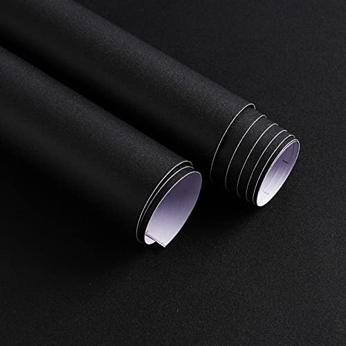 Timeet Self Adhesive Wallpaper Black Sticky Back Plastic Paper Matte Peel and Stick Wallpaper Waterproof Contact Paper Black Vinyl Film for Furniture Wardrobe Shelf Bedroom Livingroom Wall 40x300cm