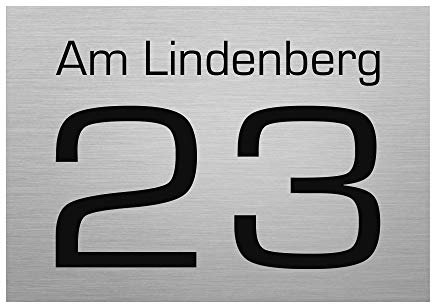 Edelstahl Hausnummer mit Gravur - Befestigung ohne Bohrlöcher - Hausnummernschild inkl. 3M Aufkleber - Türschild ist witterungs- und UV-beständig - 200x140mm Variante 2