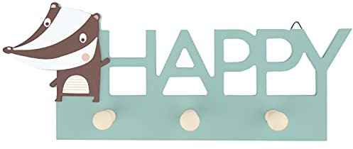Bieco Happy Crochet Portemanteau Mural pour Enfant en Bois | 30 cm avec 3 Patères