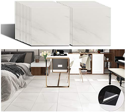 VEELIKE Selbstklebende Bodenfliesen Marmor 24 Stück Vinylboden Selbstklebend PVC Bodenbelag Garage Klebefliesen Bad Boden Fliesenaufkleber Küche Wasserfest Esszimmer Wohnzimmer Treppe 30cm x 30cm