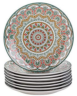Speiseteller porzellan, vancasso MANDALA 8 teiliger Flachteller, Geschirr Tellerset Ø 26,3 cm Frühstückteller Essteller, böhmischer Stil