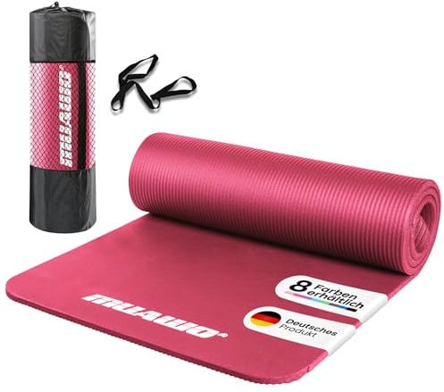 Muawo Premium Sportmatte und Fitnessmatte, perfekt als Yogamatte, Gymnastikmatte, Trainingsmatte | rutschfest | extra-dick & extra-lang | 190 cm Länge x 100 cm Breite x 1,5 cm Dicke (Pink)