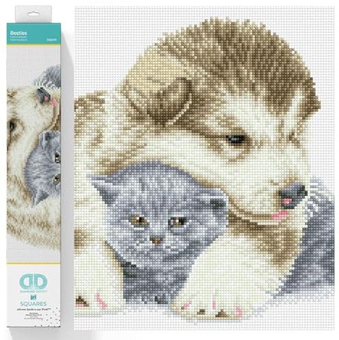 DIAMOND DOTZ DQ9.011 - Original 5D Diamond Painting Squares Set Hund & Katze, Kreativset mit 18.819 quadratische Diamant Mosaiksteinen, Malset ca. 33 x 41 cm für Erwachsene und Kinder ab 8 Jahren