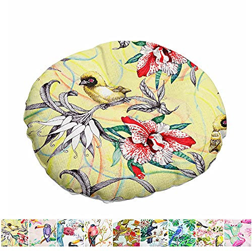 Morbuy Stuhlkissen Runde Sitzkissen Blumen Vogelserie Atmungsaktiv Baumwolle Leinen Tatami Komfortable Stühle Bodenkissen Sitzauflagen für Outdoor Garten Office Sessel (40x40cm,Gelber Vogel)