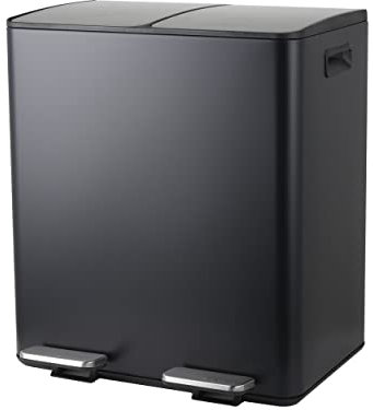 Spirella - Poubelle Tri Sélectif Cuisine Capacité 40L (2x20L) à Pédale - Modèle Aliya - Acier INOX Brossé - Couvercle Soft-Close - Seaux Amovibles - Poignées Latérales - Design Moderne - Noir Mat