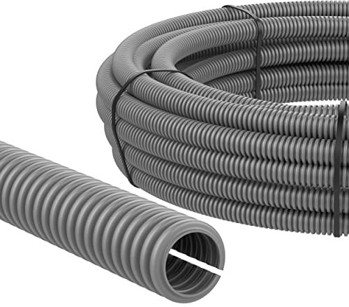 AUPROTEC Wellrohr geschlitzt 2 bis 50m / Leerrohr geschlitzt/Wellrohr UV beständig/Kabelschutzschlauch/Kabelschlauch grau - Innendurchmesser 10 mm, Länge 2 m