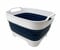 SAMMART 7.5L Collapsible Dishpan with Draining Plug - Foldable Washing Basin - Portable Dish Washing Tub - Space Saving Kitchen Storage Tub (White/Indigo)