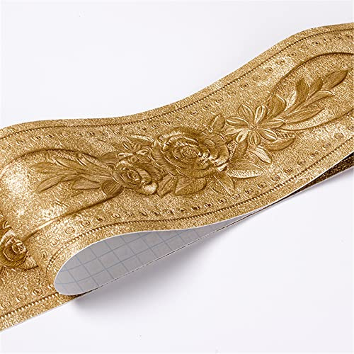 Guest Ruyunlai Peel and Stick Wallpaper Border Self-Adhesive Wall Border Sticker Home Ceiling Decorative Border for Bathroom Living Room Kitchen Golden Peony 10cm X 500cm