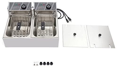 Friggitrice in acciaio inox da 12 litri, doppia in acciaio inox, 2 x 6 l, friggitrice elettrica con zona fredda