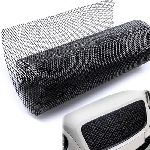 AICARS Malla metálica para parrilla de coche, 101 x 33 cm, lámina de metal expandida de aleación de aluminio pintada en negro con agujero rómbico de 6 x 12 mm