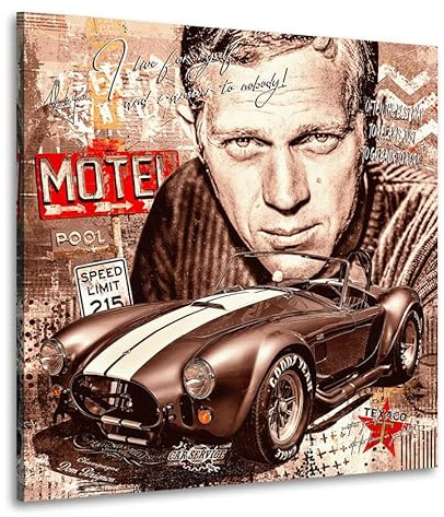 Kunstgestalten24 Leinwandbild Wandbild Steve McQueen Retro Pop Art AC Cobra Kunstdruck Raum- u. Wanddekoration Übergrößen