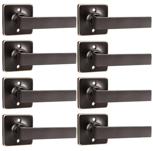 GOBEKOR Confezione da 8 maniglie per porte in bronzo lucidato a olio, maniglie quadrate per porte interne senza chiave