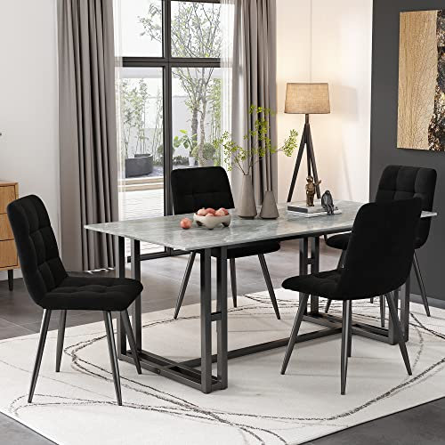 Merax Esszimmerstuhl 4er Set, Moderne Polsterstuhl mit Rückenlehne, Küchenstuhl Wohnzimmerstuhl, Sitzfläche aus Samt, ergonomischer, für Arbeitszimmer, Schlafzimmer, Gestell aus Metall, Schwarz