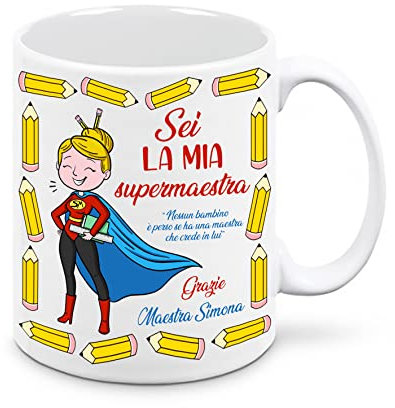 Mr. Gadgets Tazza Super Maestra personalizzabile con nome- Tazza regalo (Maestra Bionda)