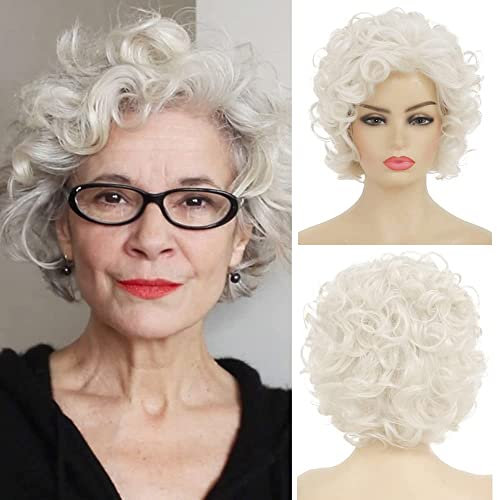 Beweig Kurze Locken Creme Weiß Frauen Perücke Synthetische natürliche Locken Layered Halloween Cosplay