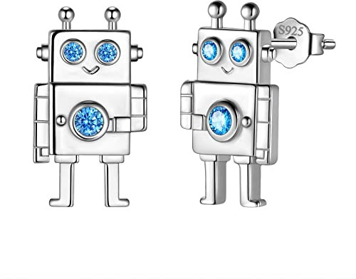Aurora Tears Roboter Anhänger Stud Ohrringe 925 Sterling Sliver Cool Roboter Blau Cubic Zirkonia Schmuck für Roboter Liebhaber Männer und Frauen DE0271W