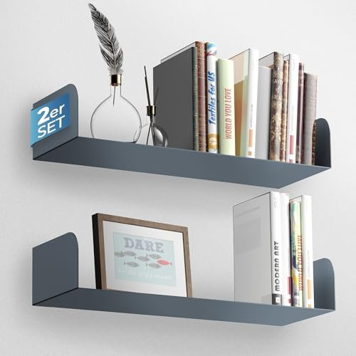 FineLane Wandregal - modernes Design - Bücherregal, Wandregal für Büro, Wohnzimmer, Küche & Bad - fixierbar ohne Bohren (Anthrazit)