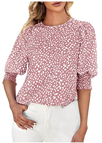 AMhomely Women's Summer Blouse - Casual Boho Floral Print Crew Neck Short Sleeve Loose Flowy Top - Elegant Stretchy Trendy Ladies T-Shirt