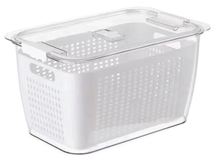 Fridge Food Storage Container, Lettuce Keeper for Fridge, Produce Saver Container with Drain Tray Fresh Food Keeper Vegetable Fruit Storage Containers for Veggies Salad(White#4.5L)