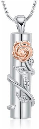 VCCWYQK Kremation Schmuck Rose Blume Urne Halskette mit hohlen Zylinder Kremation Keepsake Urne Anhänger Memorial Lockets für Asche für Frauen Männer (A)