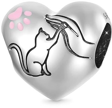 GNOCE Damen Charm Perle Tierliebhaber Herz 925 Sterling Silber Liebe Katze Anhänger mit Zirkonia Fit Alle großen Marken von Armband/Halskette (Tierliebhaber)