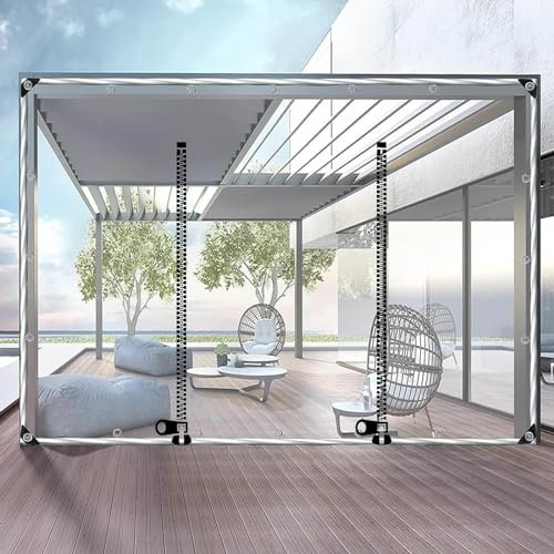Clear Tarp Curtain With Zipper Door,0.5mm Heavy Duty Pvc Waterproof Transparent Tarpaulin Side Panels,Outdoor Pergola Patio Porch Carport Gazebo Partition Curtain Tarpaulin,W×H-3×2m(9.8*6.6ft)