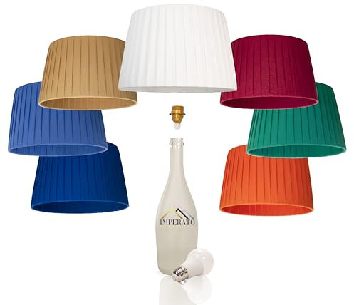 La tua bottiglia preferita trasformata in una Lampada Unica con Paralume interamente fatto a mano | scelta tra 12 tessuti di colori diversi | Effetto wow garantito su ogni bottiglia (Blu)